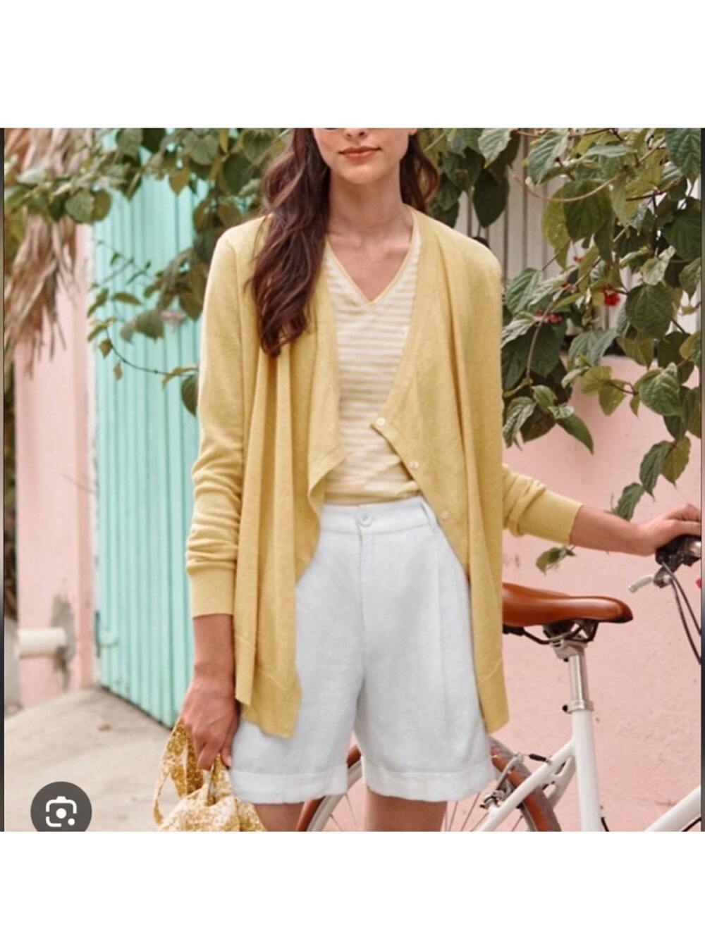 Garnet Hill Pale Yellow Draped Open-Front Cardigan